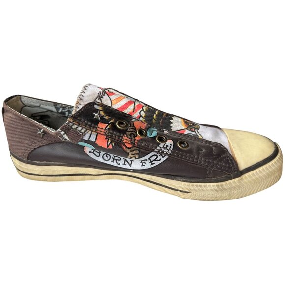 Ed Hardy Born Free Brown Leather Sneakers Adult Unisex/Women Size 10 (READ) - Picture 13 of 16